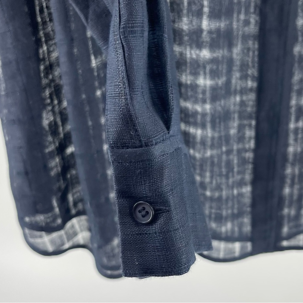 Lafayette 148 100% Linen Semisheer Navy Blue Button-Down Blouse, Women's 2X - Picture 3 of 6